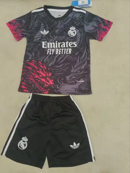 Kids Real Madrid Black and Red Dragon Pattern C — 2026/27